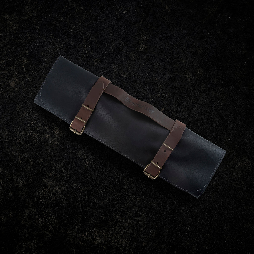 Black Vintage Leather 7 Pocket Knife Roll