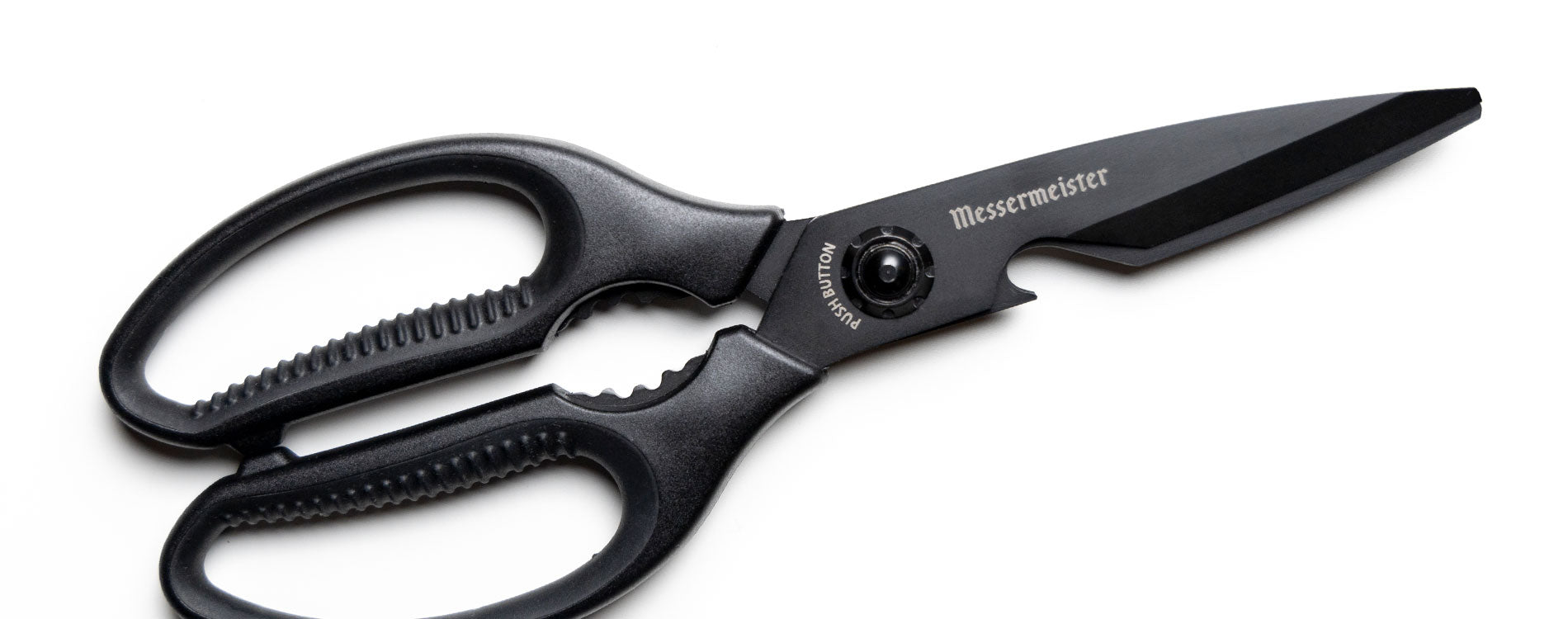 Better in black! Messermeister's NEW 9 Inch Push Button Shears!