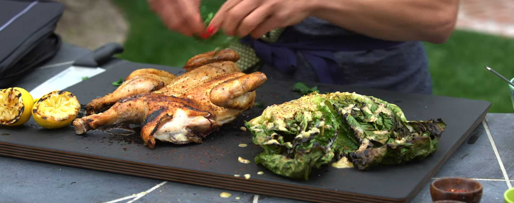 Spatchcock Chicken with Grilled Caesar Salad by Chef Jessica Monty