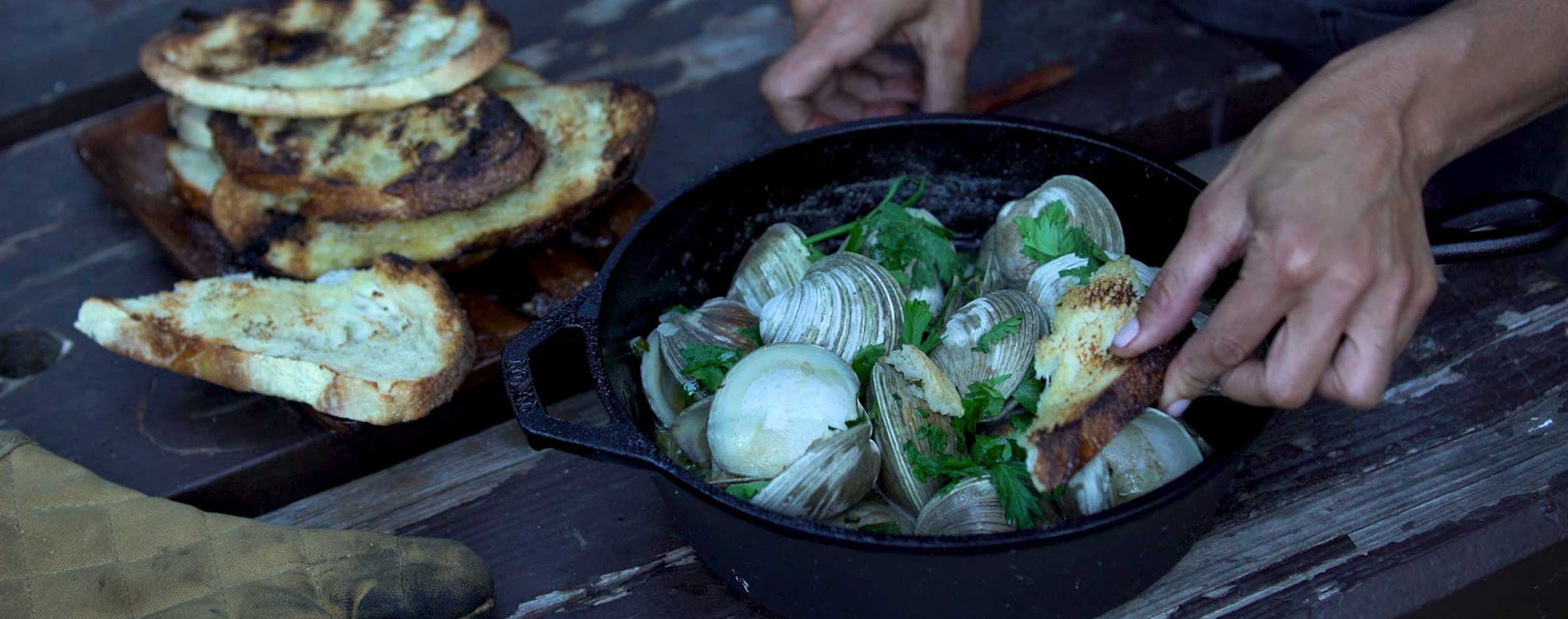 Campfire Clams in Wine Sauce by Chef Jessica Monty