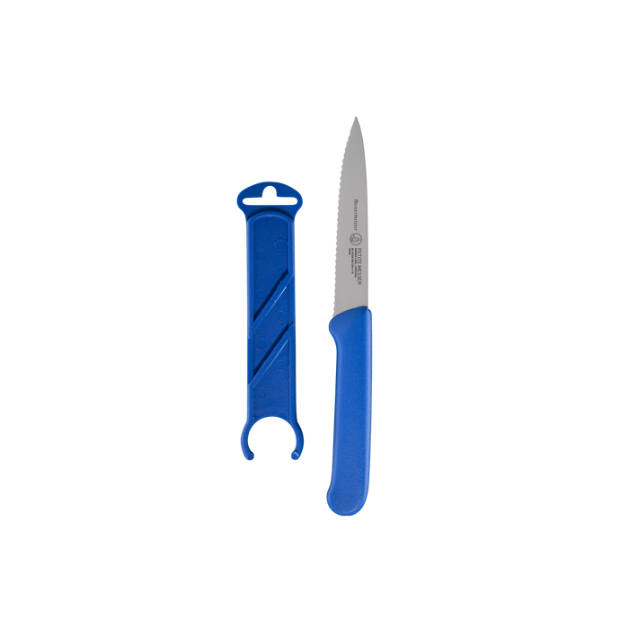 Blue Serrated Spear Point Parer with Matching Sheath - 4" - Messermeister
