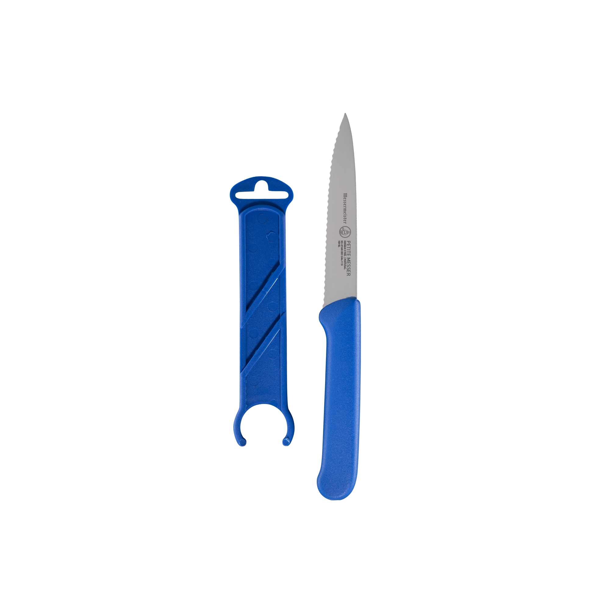 Blue Serrated Spear Point Parer with Matching Sheath - 4" - Messermeister