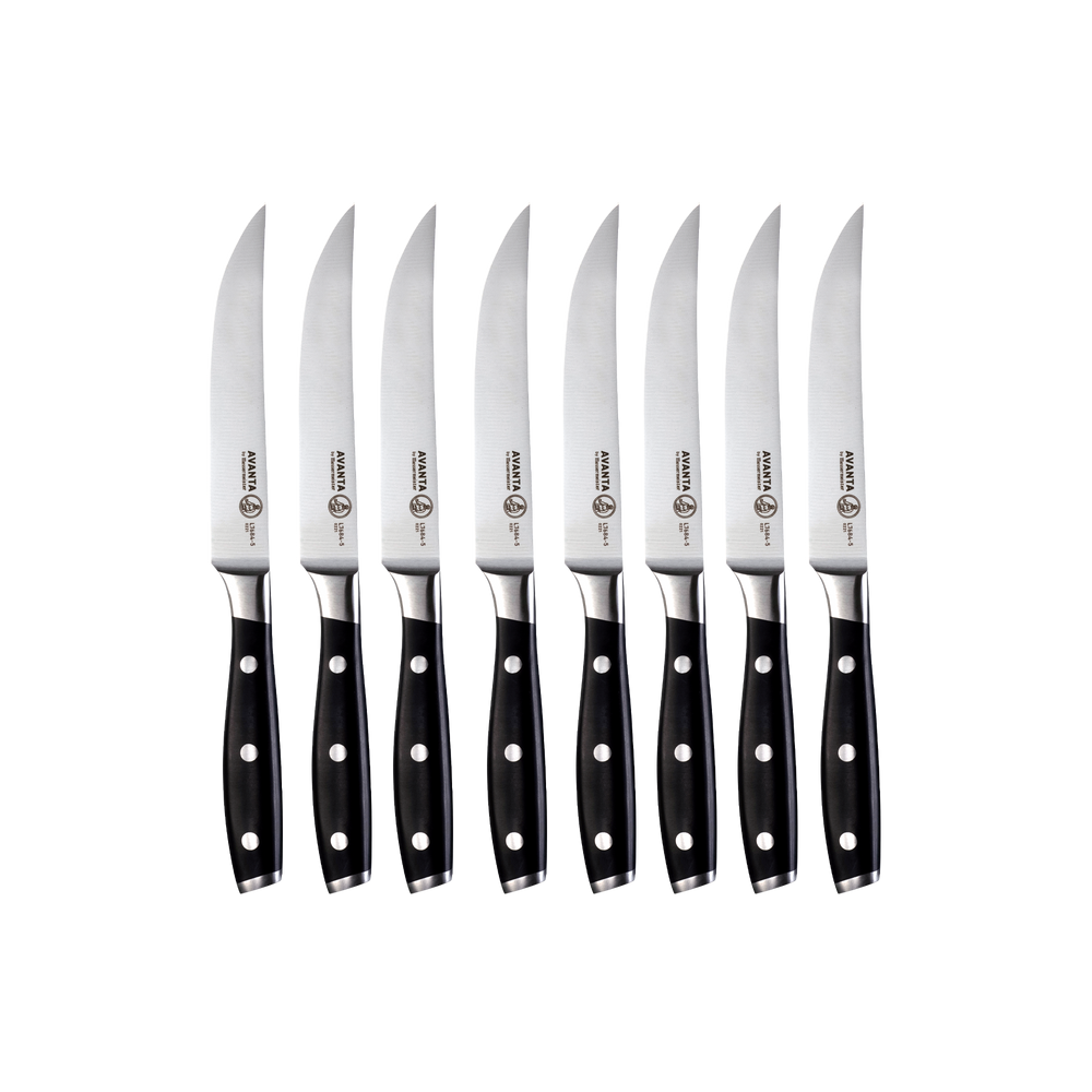 Set of eight steak knives with black handles