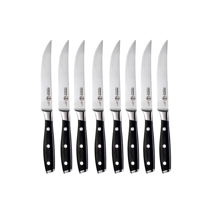 Set of eight steak knives with black handles