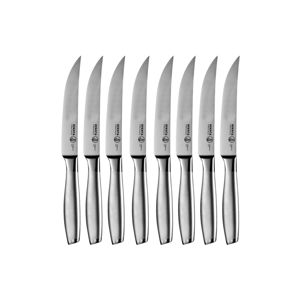 Set of eight Messermeister Avanta steak knives with stainless steel handles