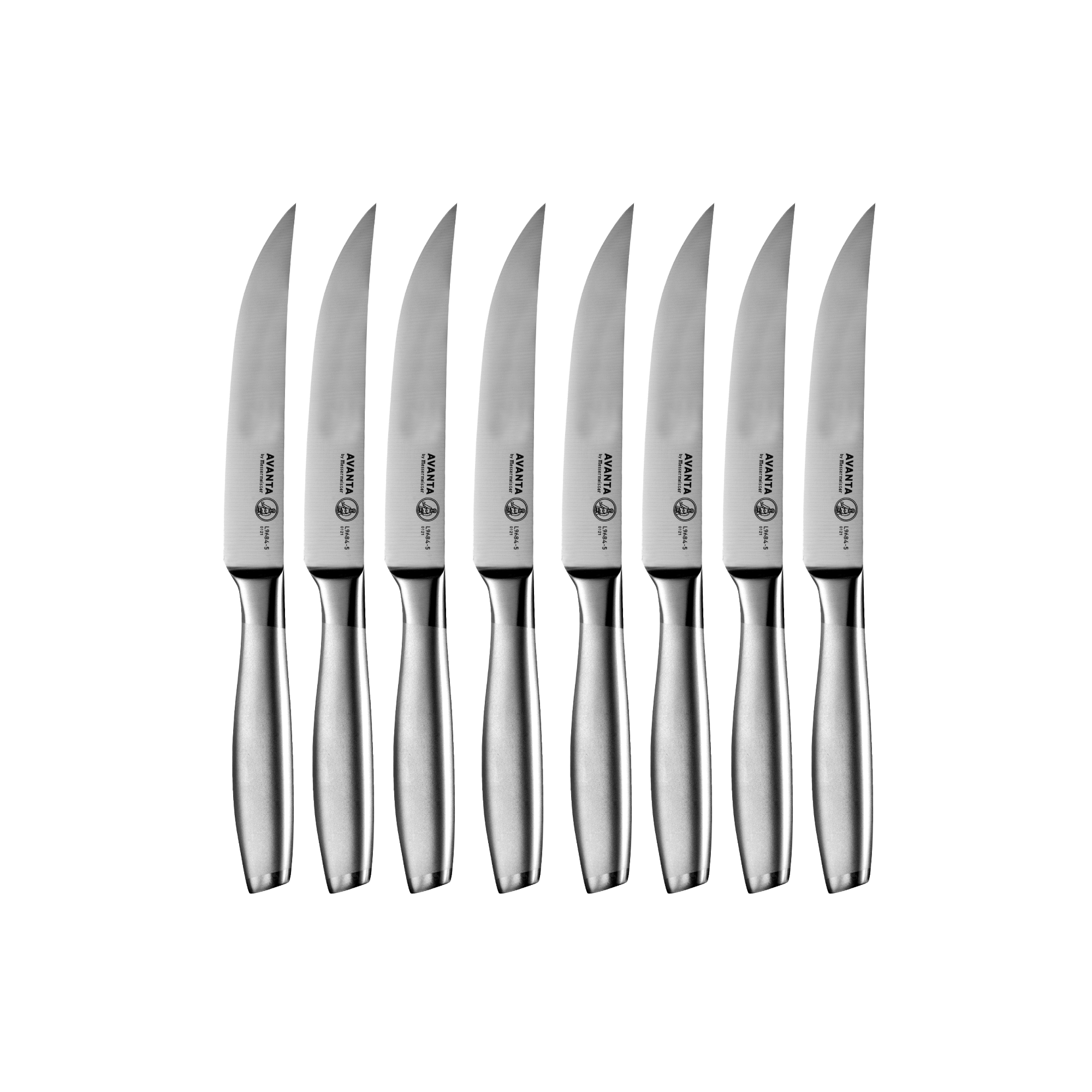 Set of eight Messermeister Avanta steak knives with stainless steel handles