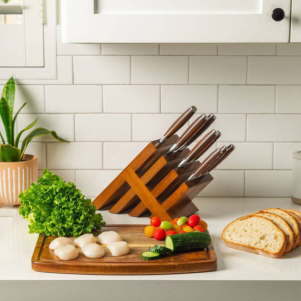Messermeister Avanta Pakkawood 10 Piece Knife Block Set - Made in China - Brazilian Brown Pakkawood Handle - X50 Steel