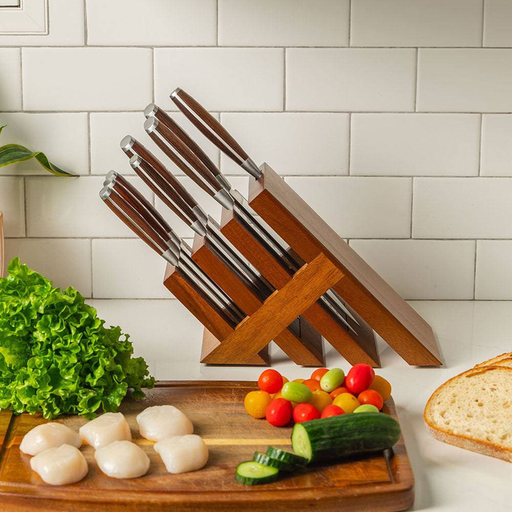 Messermeister Avanta Pakkawood 10 Piece Knife Block Set - Made in China - Brazilian Brown Pakkawood Handle - X50 Steel