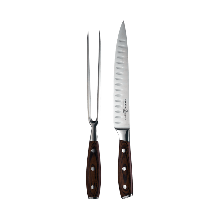 Messermeister Avanta Pakkawood 2 Piece Kullens Carving Set - Made in China - Brazilian Brown Pakkawood Handle - X50 Steel