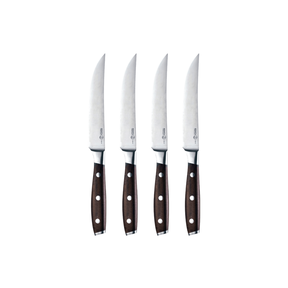 Messermeister Avanta Smoked Teak 4 Piece Steak Knife Set - Made in China - Smoked Teak Handle - X50 Steel