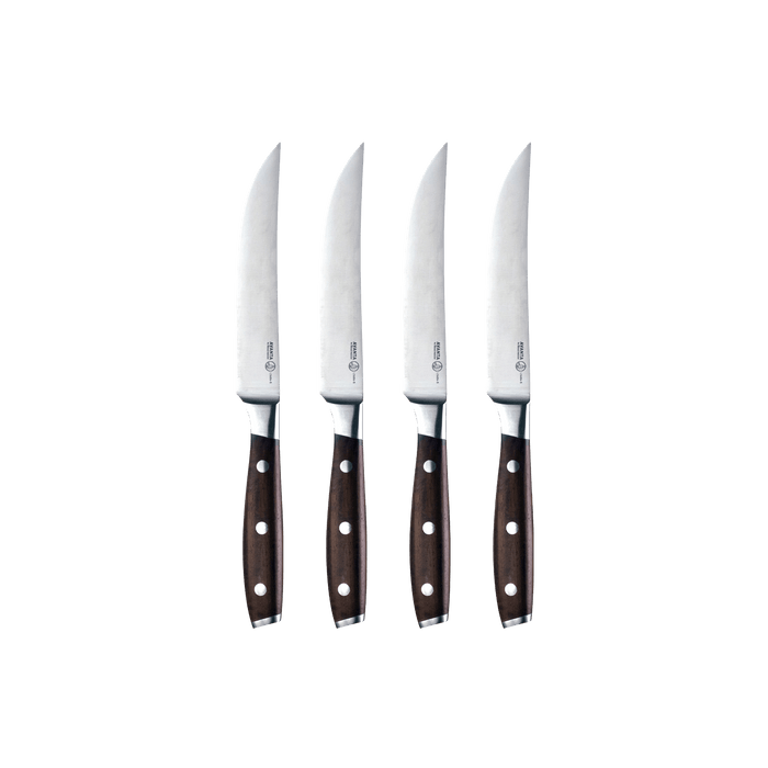 Messermeister Avanta Smoked Teak 4 Piece Steak Knife Set - Made in China - Smoked Teak Handle - X50 Steel