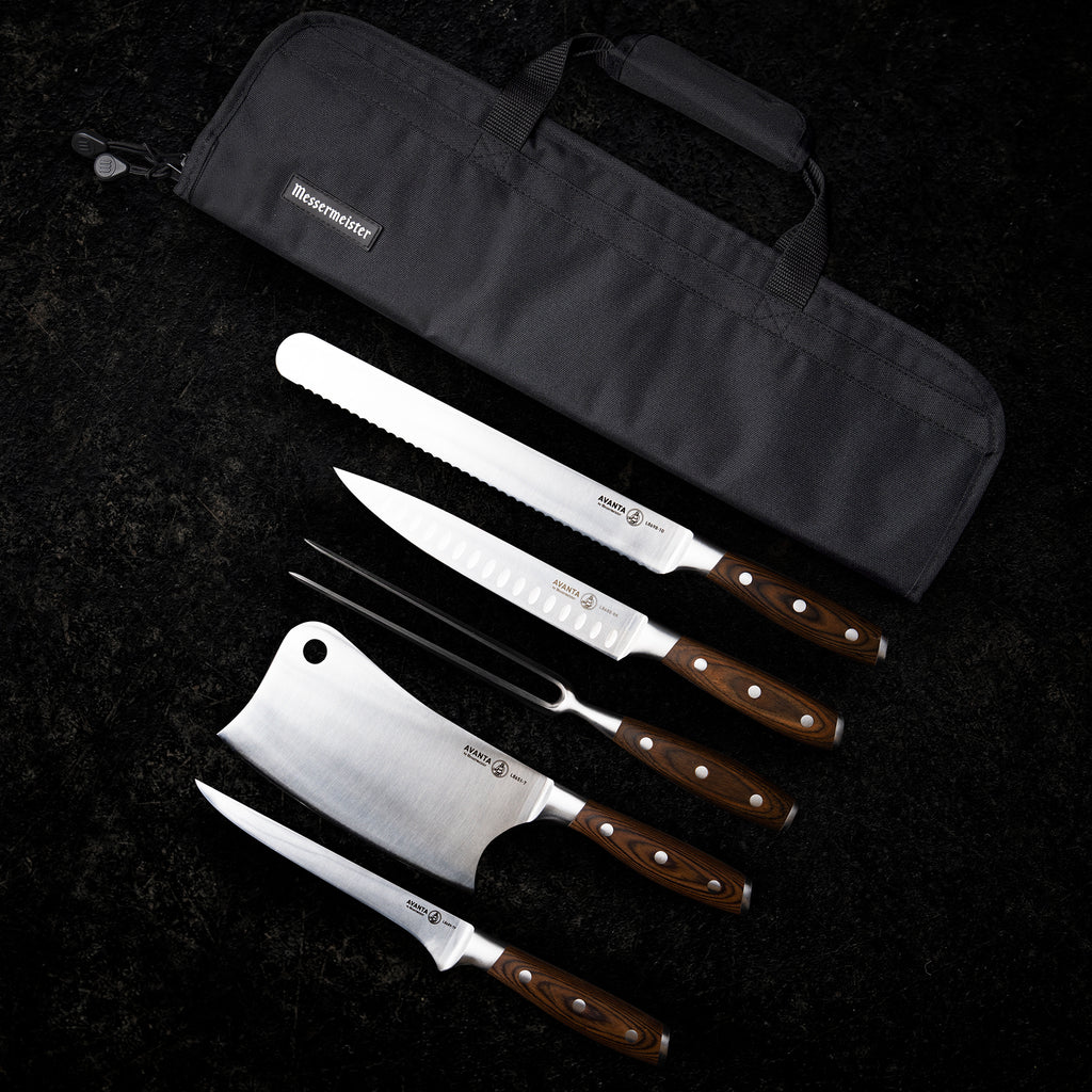 Avanta Pakkawood 6 Piece Pro BBQ Knife Set / Black Knife Bag