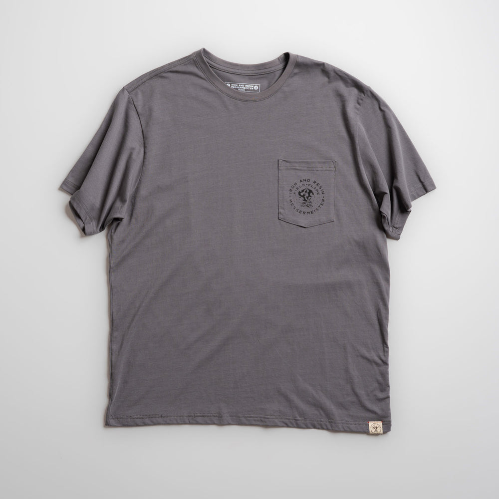 Messermeister x INR 4X4 Pocket Tee - Charcoal - 100% Organic Cotton on a white background
