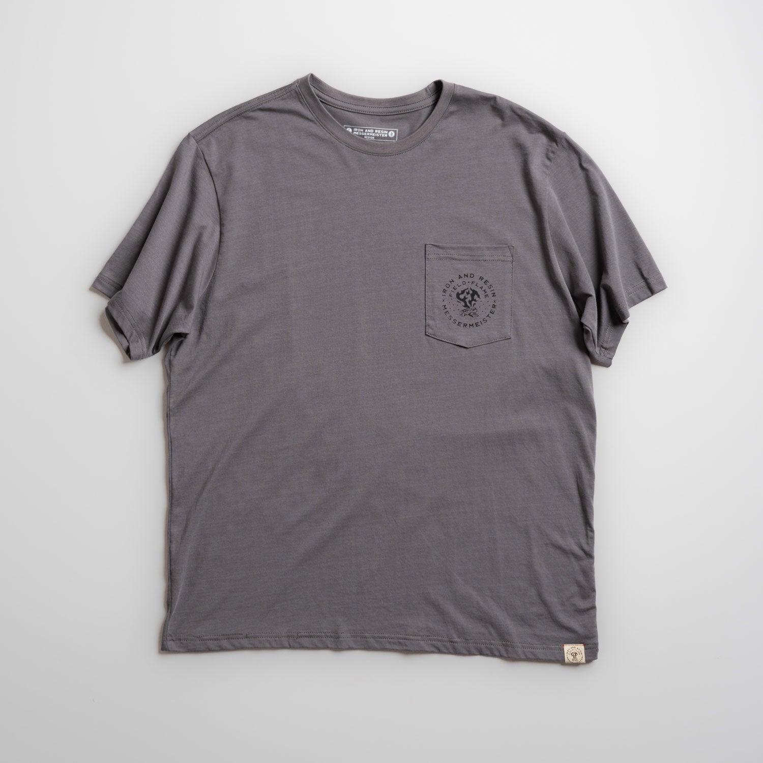 Messermeister x INR 4X4 Pocket Tee - Charcoal - 100% Organic Cotton on a white background