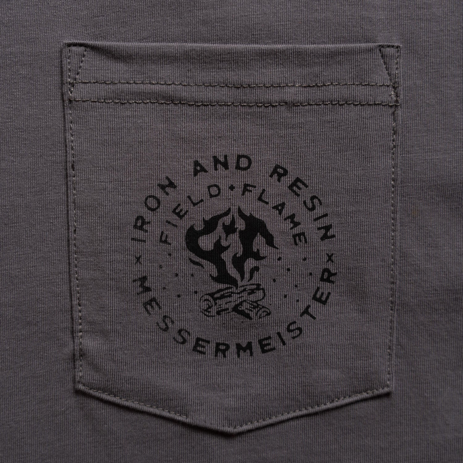 close up on inr x messermeister field and flame logo on the pocket