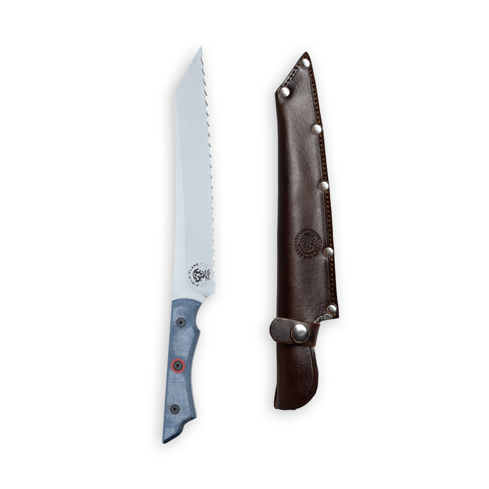 INR x Messermeister Scalloped Slicer - 8" - Made in Italy - Denim Micarta with Red G10 Liner - Nitro-B Steel