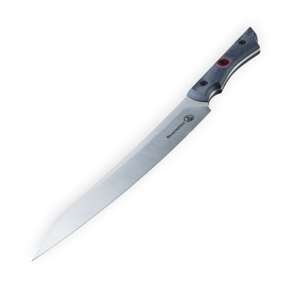 INR x Messermeister Slicer angled downward on a plain background