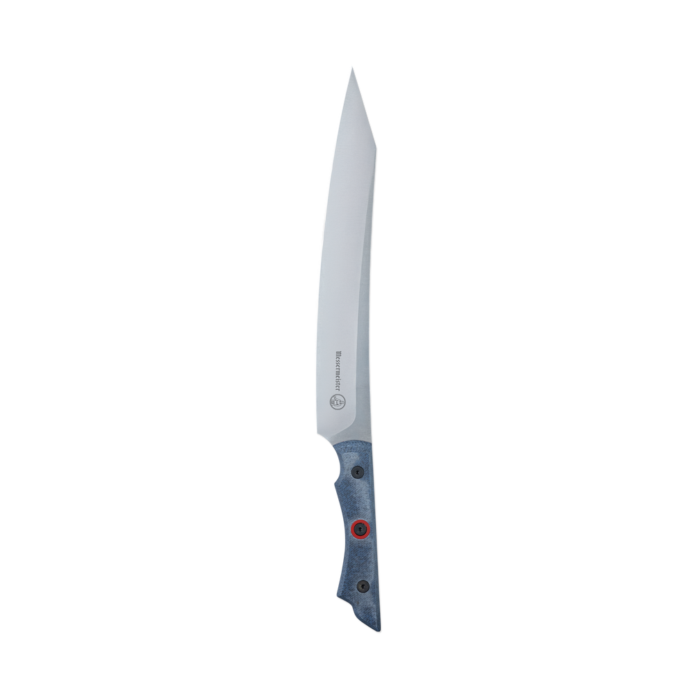 INR x Messermeister Slicer - 9" - Made in Italy - Denim Micarta with Red G10 Liner Handle -on a plain background