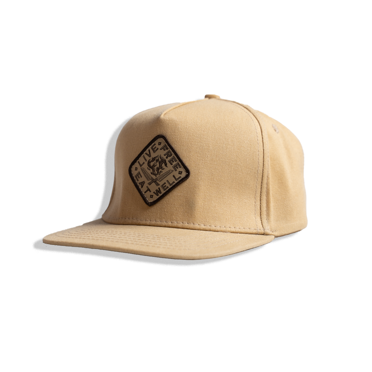 Beige INR and Messermeister cap with a logo patch