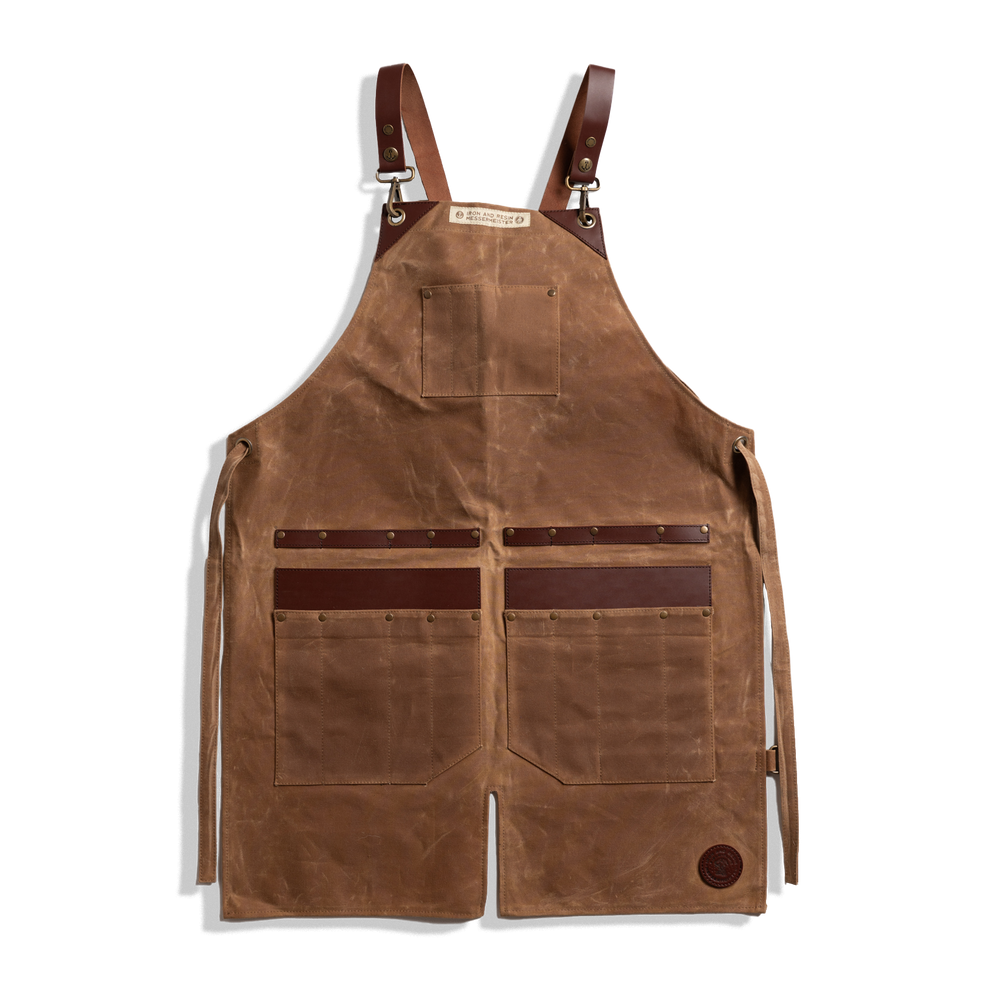Messermeister x INR Canvas Apron-Knife Roll Hybrid brown on a plain background