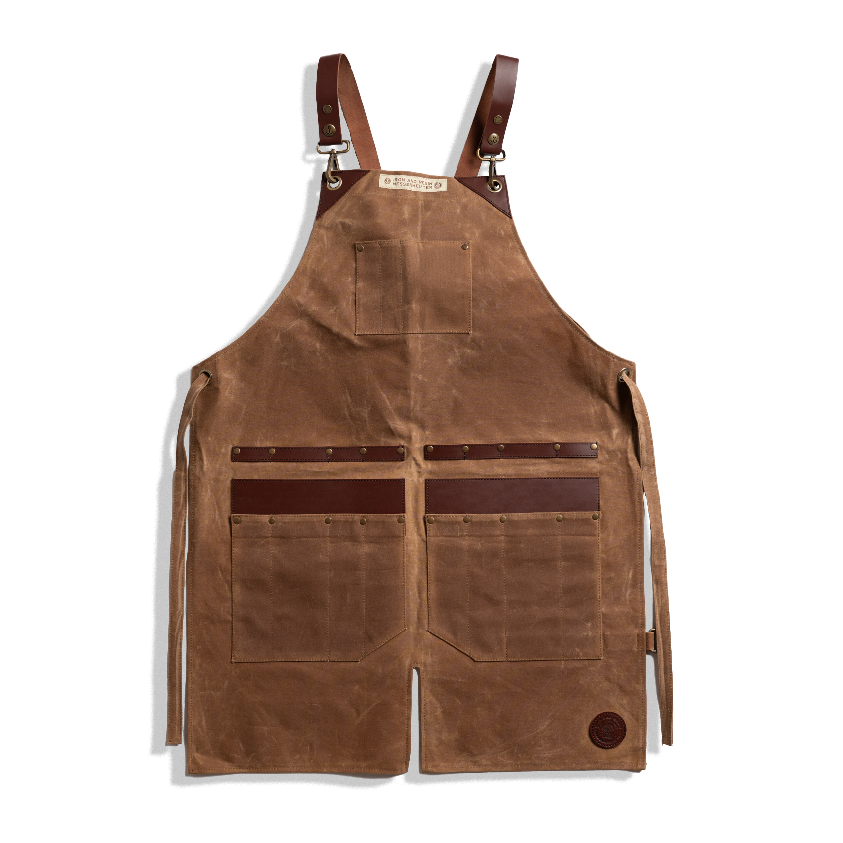 Messermeister x INR Canvas Apron-Knife Roll Hybrid brown on a plain background