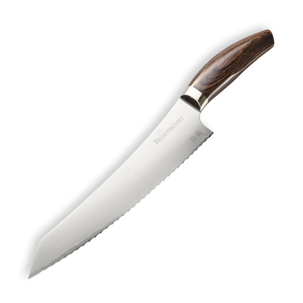 Messermeister Kawashima Serrated Slicing Bread Knife Pointed at an angle