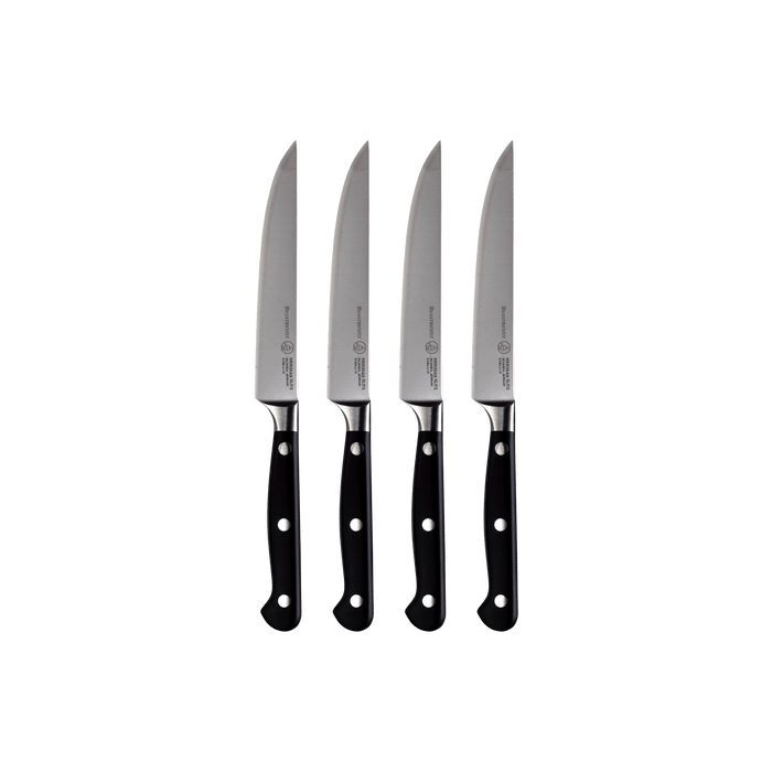 Messermeister Meridian Elite Fine Edge Steak Knife Set - 4 Piece - 5" - Made in Germany - Polyoxymethylene Handle - Thyssen-Krupp 1.4116 Steel
