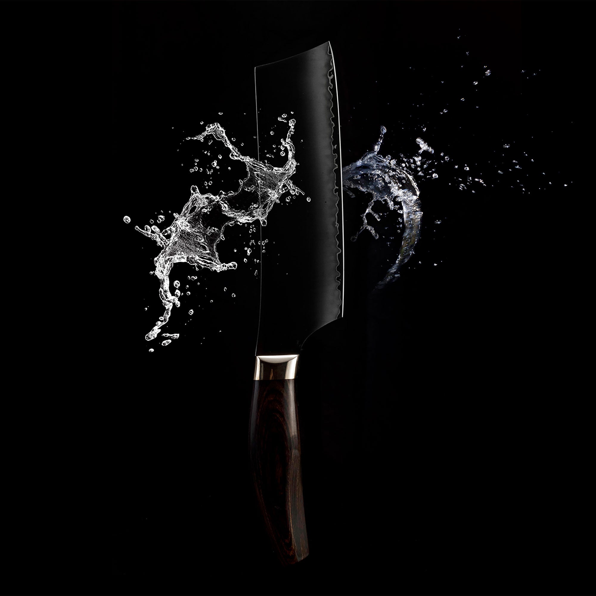 Messermeister Kawashima Nakiri floating in the air slicing water