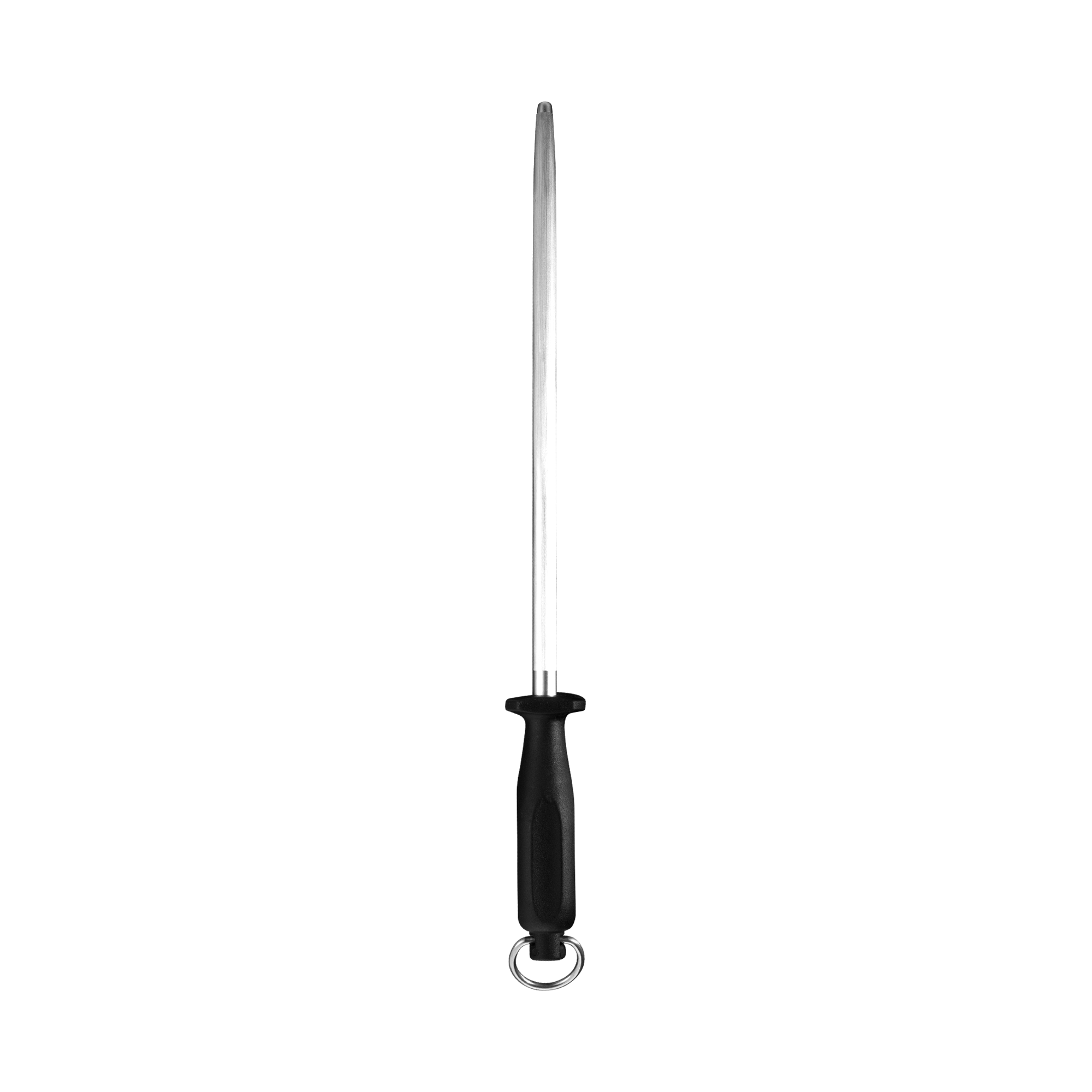 Messermeister 12-inch fine grit honing steel with a durable stainless steel rod and ergonomic handle, designed to maintain and refine knife edges for professional and home kitchen use