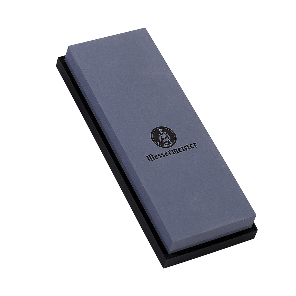 Messermeister restoration whetstone with dual 400 and 1000 grit surfaces, designed for repairing dull knife edges and sharpening blades with precision