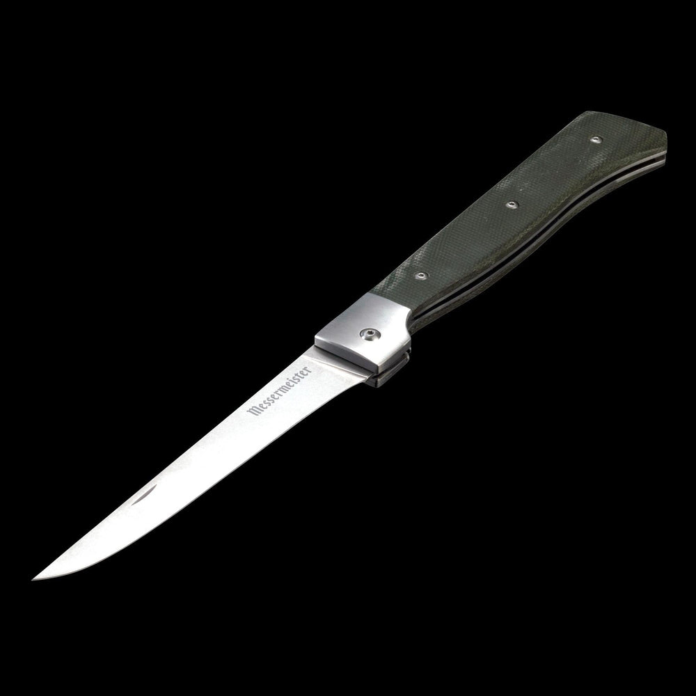 Side view of the Messermeister Adventure Chef Folding 6 inch Fillet Knife with Linen handle