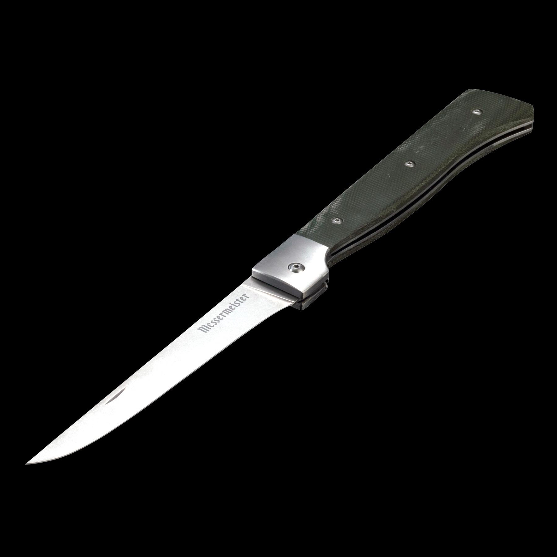 Side view of the Messermeister Adventure Chef Folding 6 inch Fillet Knife with Linen handle