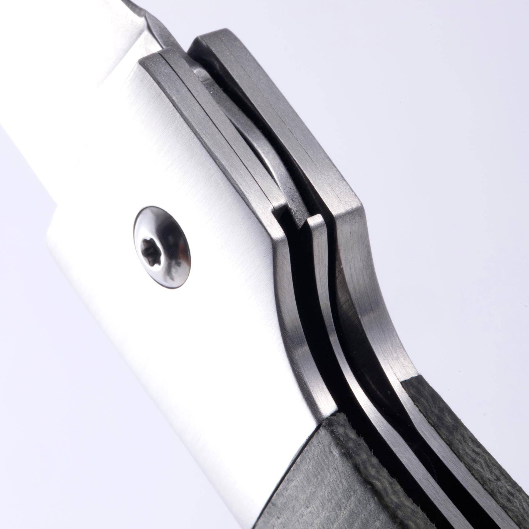 A close up view of the locking mechanism on the Messermeister Adventure Chef Folding 6 inch Fillet Knife 