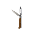 Messermeister Adventure Chef Folding tool with a vegetable Peeler with fish scaler edge and a Paring knife that fold into the maple handle
