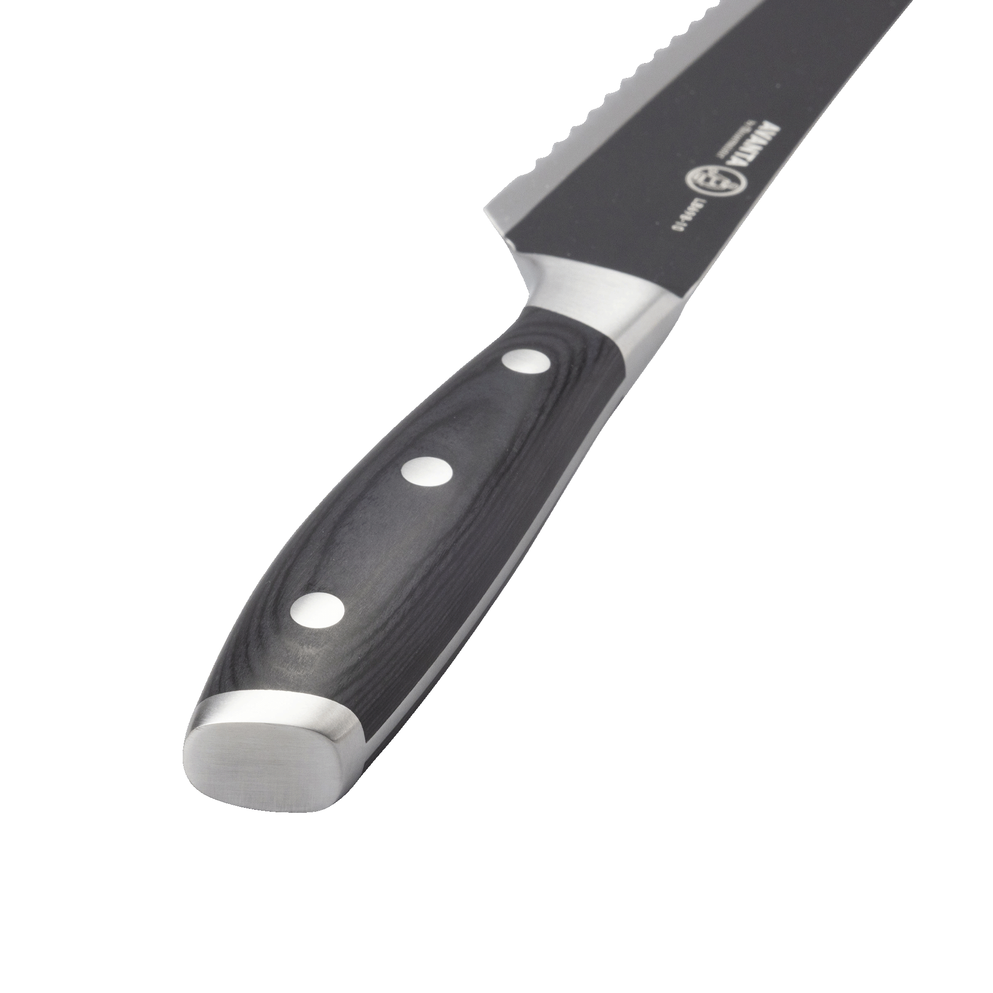 Messermeister Avanta Kendrick BBQ brisket knife handle close-up showing ebony pakkawood grain