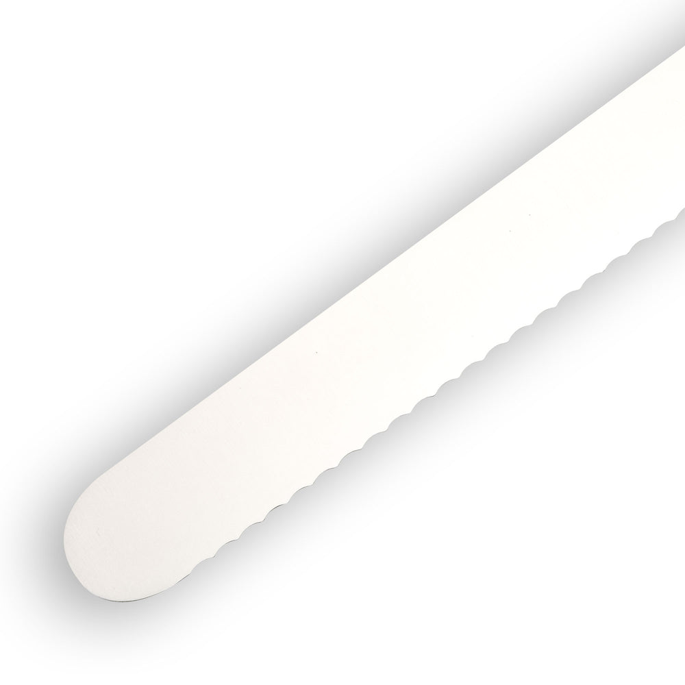 Messermeister Avanta scalloped slicing knife blade close-up showing scalloped edge