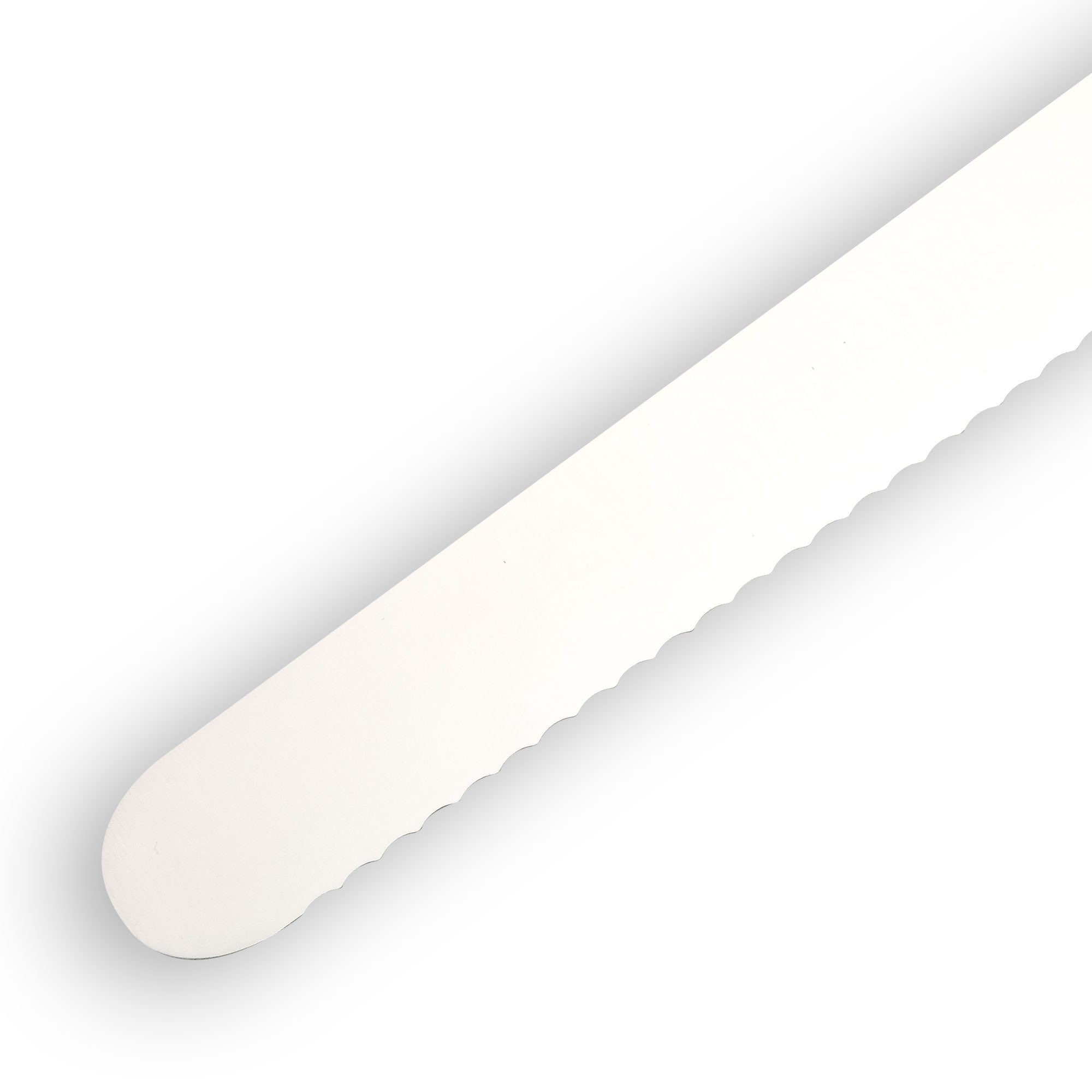 Messermeister Avanta scalloped slicing knife blade close-up showing scalloped edge