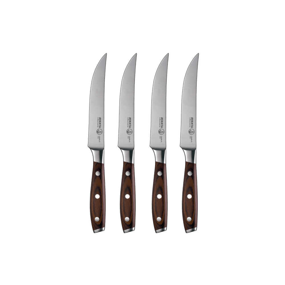 Messermeister Avanta 4-piece steak knife set with stainless steel blades and pakkawood handles