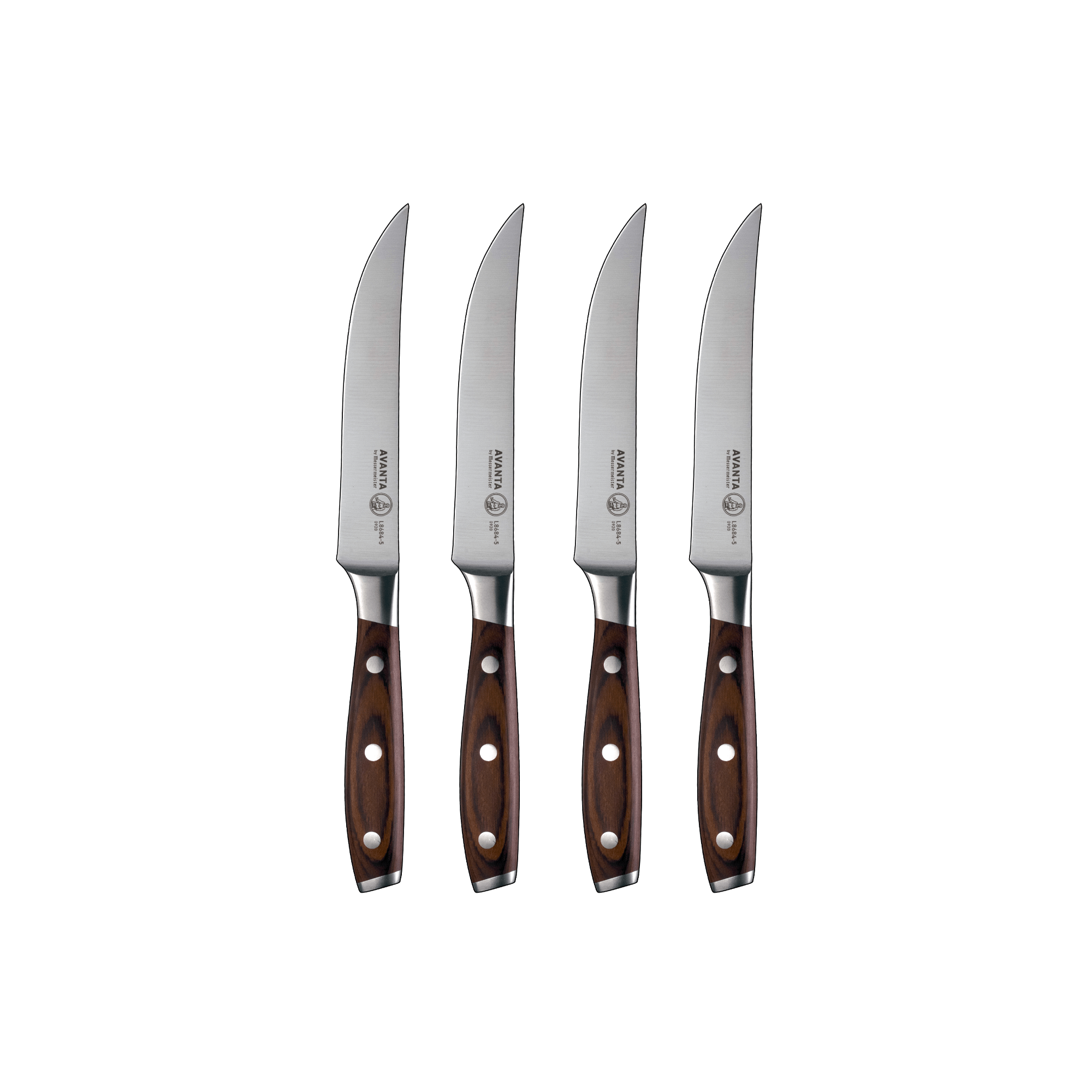 Messermeister Avanta 4-piece steak knife set with stainless steel blades and pakkawood handles