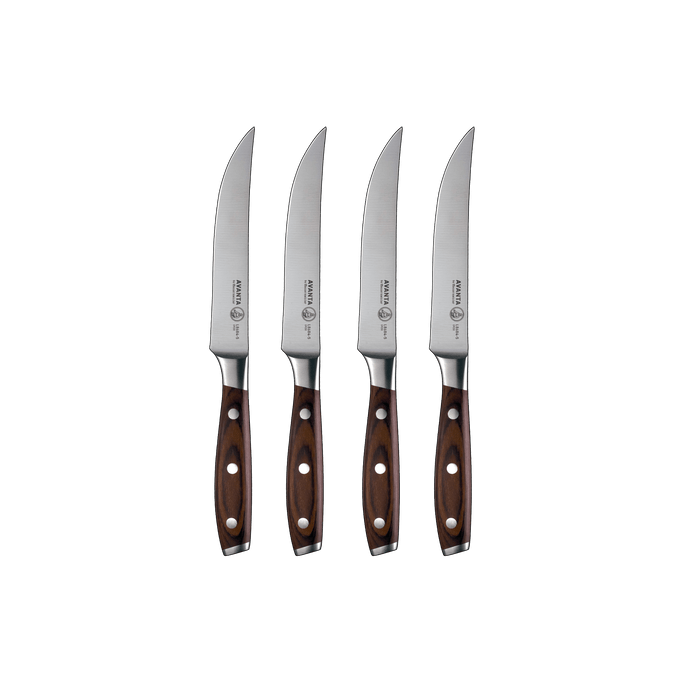 Messermeister Avanta 4-piece steak knife set with stainless steel blades and pakkawood handles