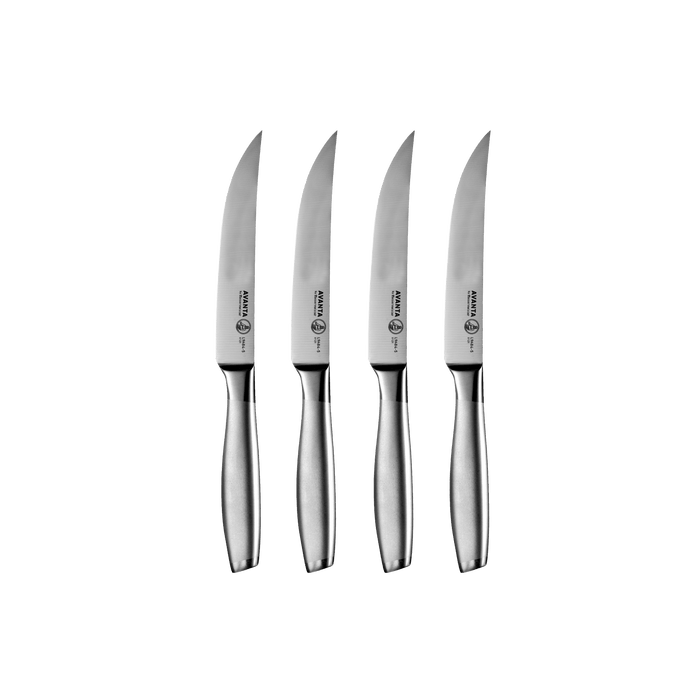 Messermeister Avanta stainless steel 4-piece steak knife set with sleek all-metal design