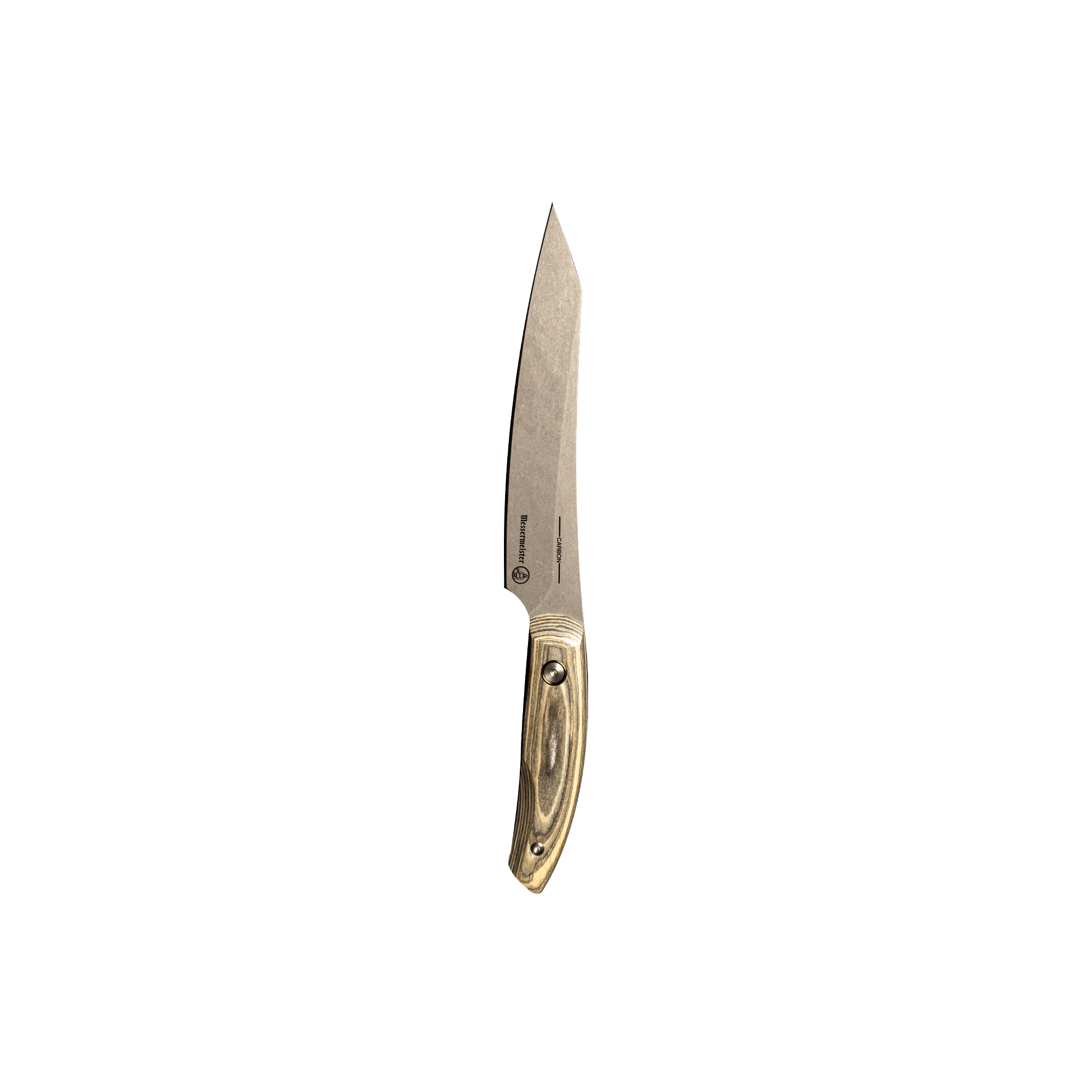 Messermeister 6 inch Carbon Utility Knife with a Spanish hardwood handle  with 2 rivets that is stabilized with natural resin