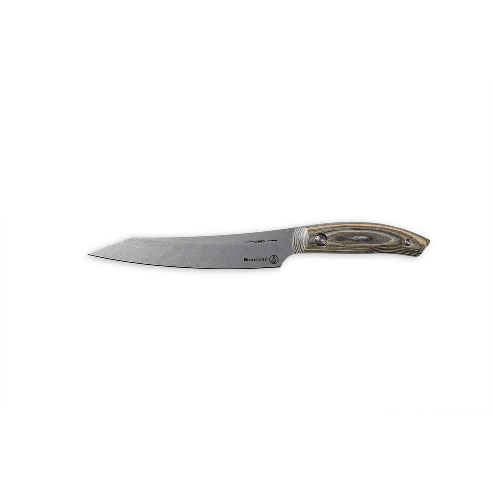 Messermeister 6 inch Carbon Utility Knife with a Spanish hardwood handle  with 2 rivets that is stabilized with natural resin
