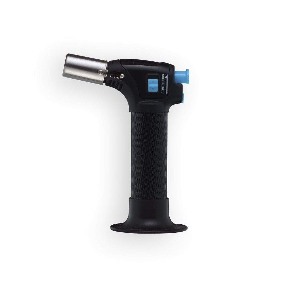 Messermeister Cheflamme Mini Culinary Torch with compact ergonomic design, adjustable precision flame, and refillable butane fuel system for caramelizing desserts, searing meats, roasting vegetables, and detailed culinary finishing tasks