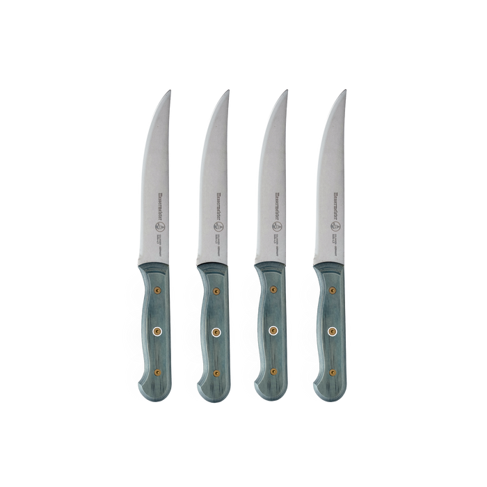 Messermeister Custom Blue 4 Piece Steak Knife Set - 5" - Made in Germany -Indigo Evergreen™ Handle - Thyssen-Krupp 1.4116 Steel