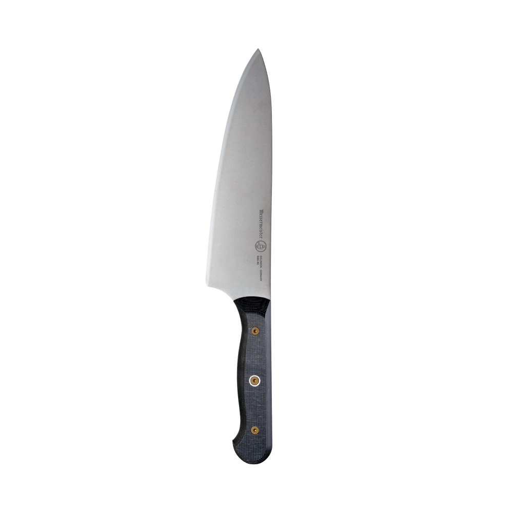 Messermeister Custom 8-inch chef’s knife with sharp stainless steel blade and balanced kitchen design