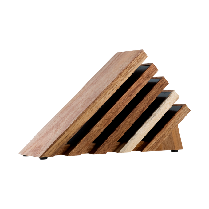 Messermeister Next Level magnetic knife block featuring strong internal magnets and sleek wooden storage design