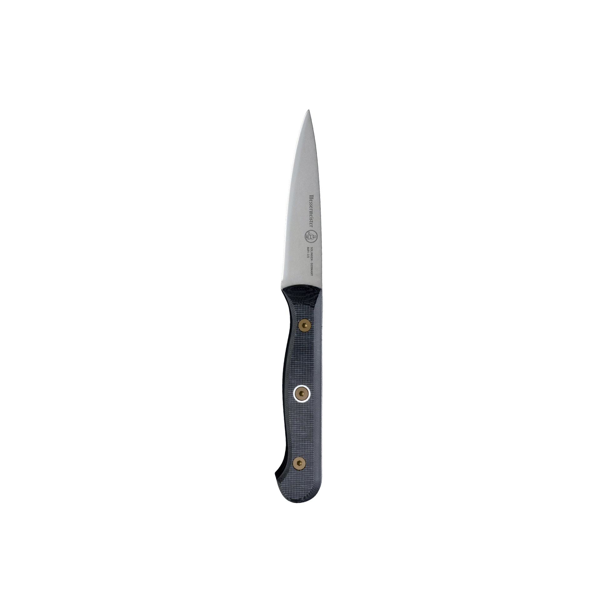 Messermeister custom utility knife featuring durable linen Micarta handle and precision stainless steel blade