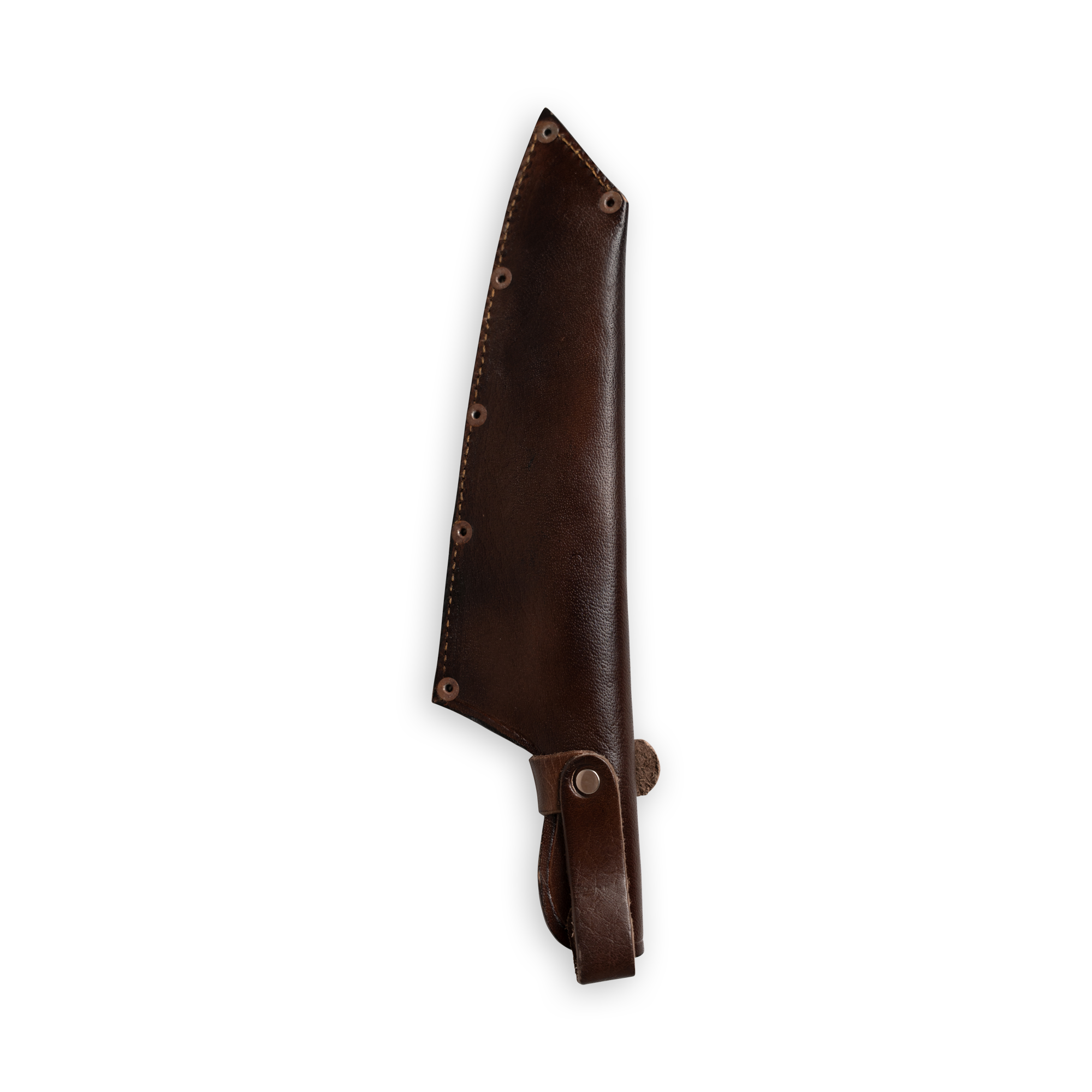 Messermeister INR x Messermeister Camp Knife leather sheath on a plain background