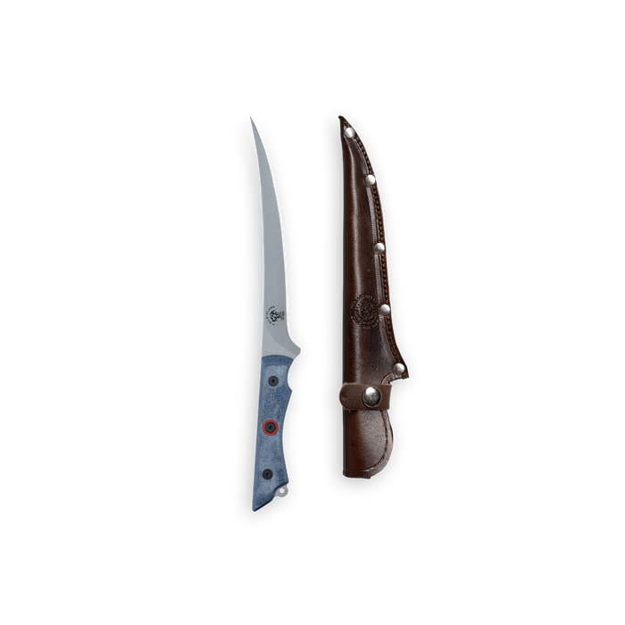 INR x Messermeister 7 inch Mid Flex Fillet Knife with Denim Micarta handle with Red G10 Liner 